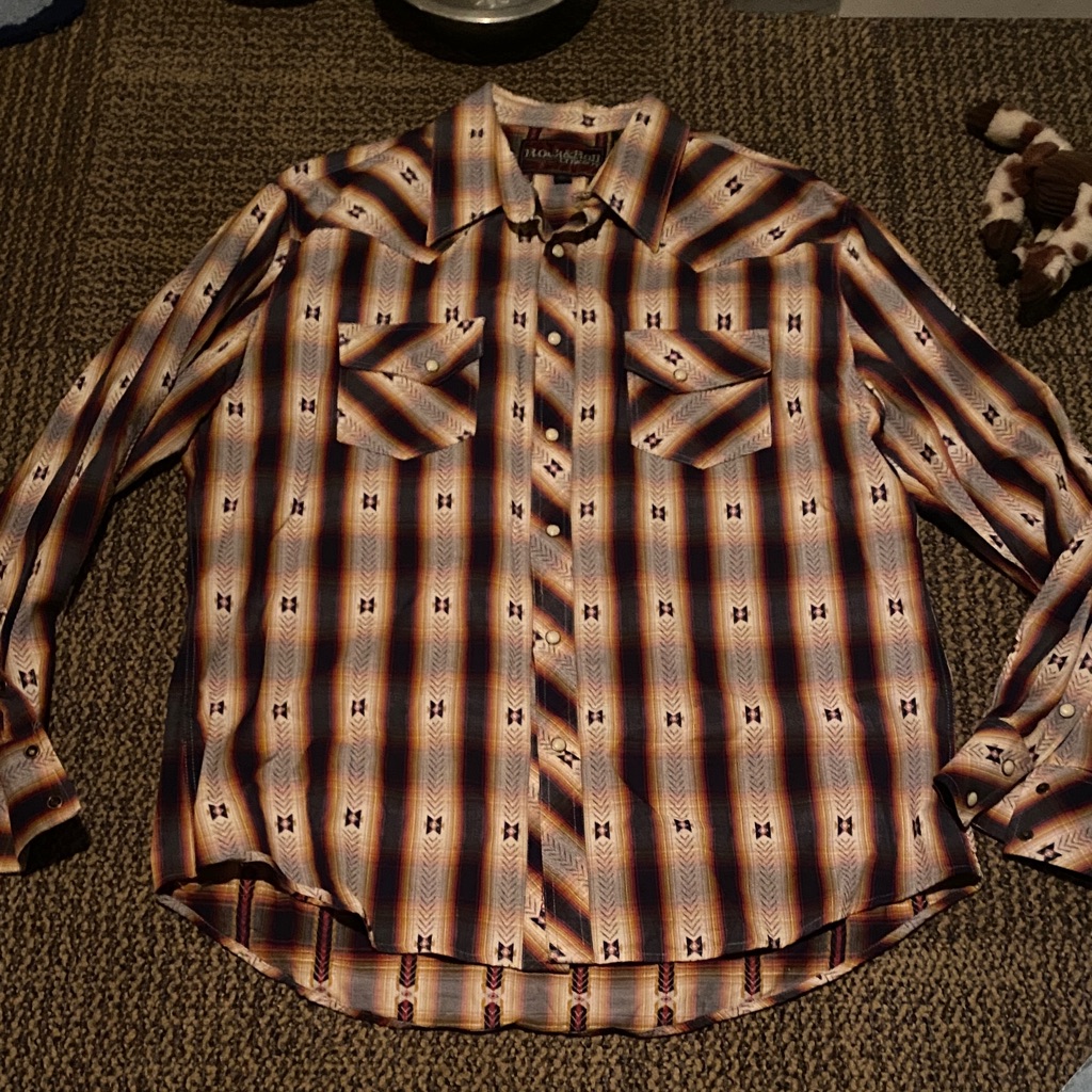 Men's Striped Button-Down Shirt - Brown And Blue